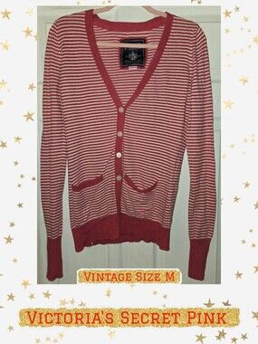 PINK Victoria's Secret Striped V-Neck Cardigan Sweater VINTAGE
